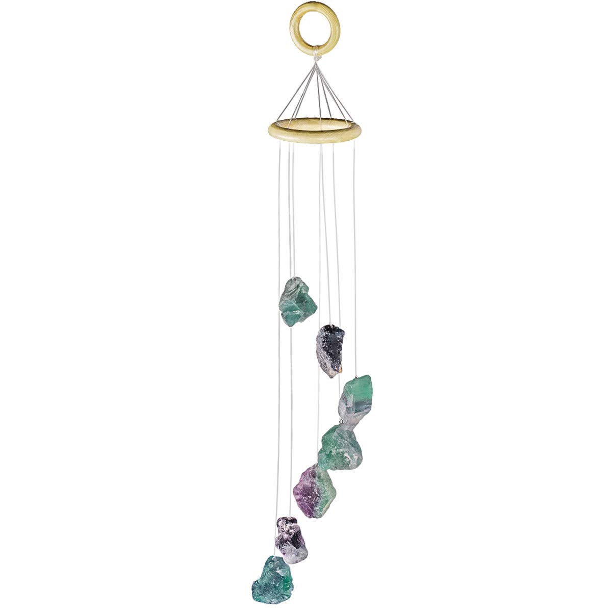 Nupuyai Natural Fluorite Wind Chimes for Garden Home Decor, Crystal Stone Hanging Ornament Wind Bell for Outdoor Indoor 53cm