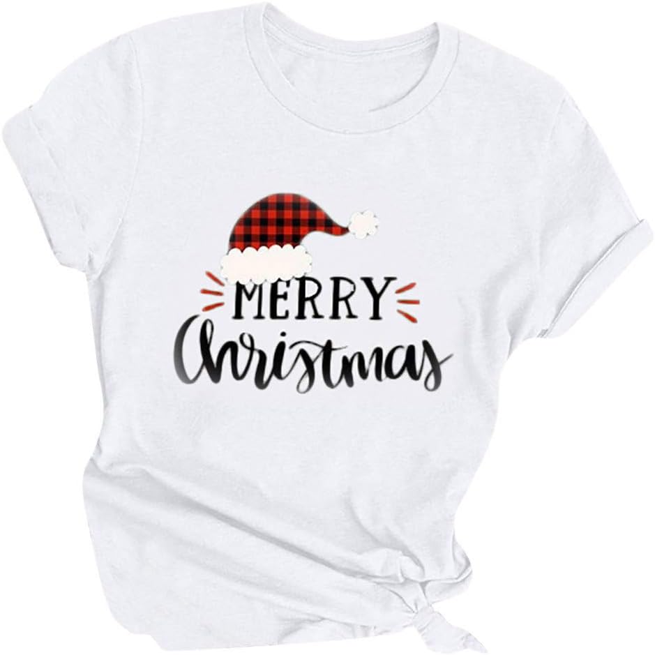 KOZIEE Vintage Printed Top Women T-Shirt Girl Casual Basic Short Sleeve - Merry Christmas - Letter Printed Tees Shirt Knitwear Sweatshirt Ladies Pullover Vintage Casual Jumper