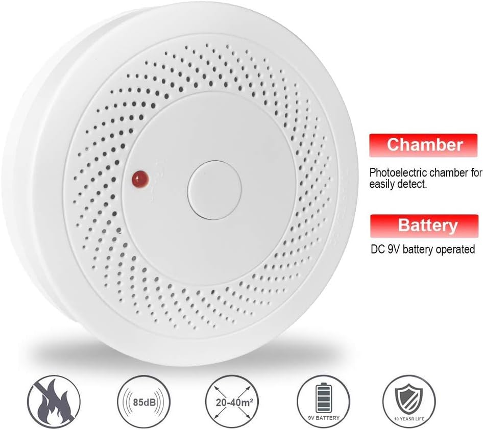 4 Pack Battery Operated Smoke Detector & Fire Alarm with Photoelectric Sensor, Easy to Install with Test Button - - 