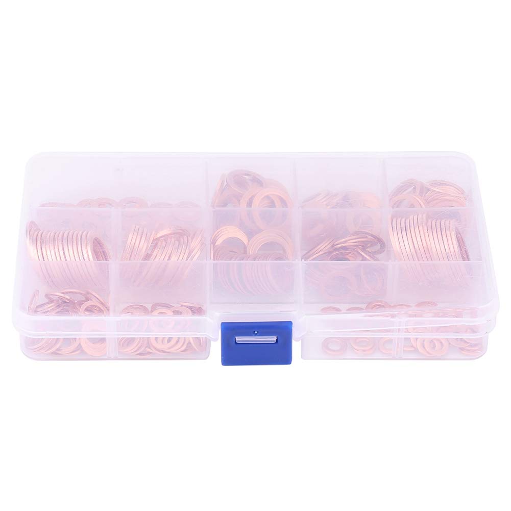 Copper Washer Set, 280 Pieces, 12 Sizes, Solid Flat Ring Gasket Fastener, Copper Sealing Ring for Automobile Pump, 1083 Melting Point