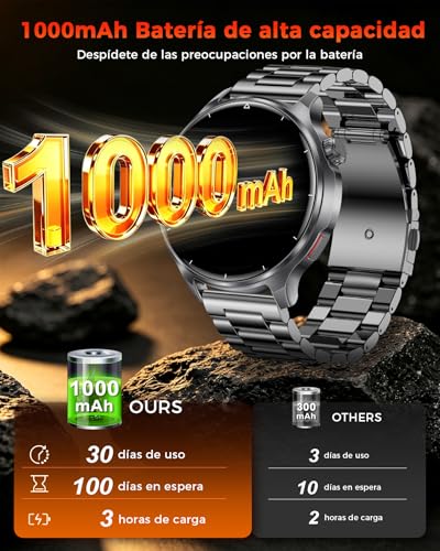 Men's Military Smart Watch - 1000mAh Battery, 1.52'' HD Screen, Smartwatch with 120+ Sports Modes, IP68 Waterproof, Heart Rate, Sleep Monitoring, Android iOS, Black