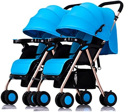 Whchiy Detachable Twin Double Stroller High Landscape Tandem Stroller for 0-36 Months (Blue)