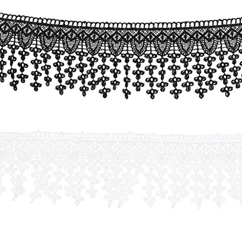Hemore 3 Yards Embroidered Tassel Fringe Flower Lace Trim Ribbon Edging Trimmings Wedding Applique DIY Sewing Craft Black Home Garden Accessories