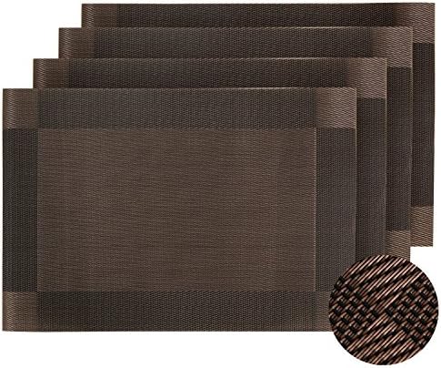 Place Mats, Table Mats with Heat Insulation Stain-resistant PVC Woven Vinyl for Kitchen Dining Table Set of 4 (Brown)