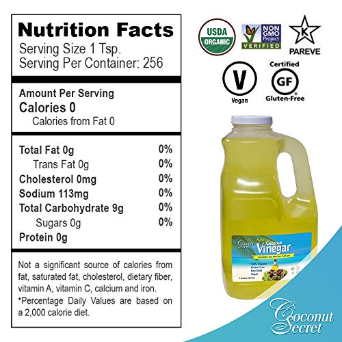 Coconut Secret Raw Coconut Vinegar - 1 Gallon - Rich in Vitamins & Amino Acids - Organic, Vegan, Non-GMO, Gluten-Free, Kosher - Keto, Paleo, Whole 30 - 256 Servings