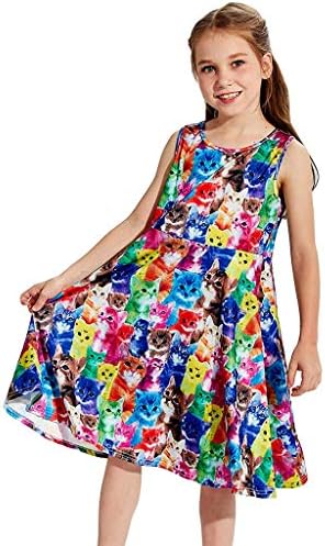 LEERYAAY Baby Girl Boy Youth Teen Kids Girl Sleeveless Cartoon Cats Dress Party Sundress Clothes