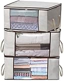 MISSLO Thick Oxford Clothing Organizer Storage Bags for Clothes, Blanket, Comforter, Closet, Medium, 3 Piece Set (Beige)
