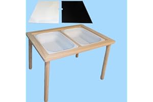 HARIS ROYAL Flip and Fun Real Wood Interactive Imagination Discovery and Sensory Activity Table for Kids with Reversible White and Black Tops comes with Adjustable Storage Bin Tubs for Preferred Items