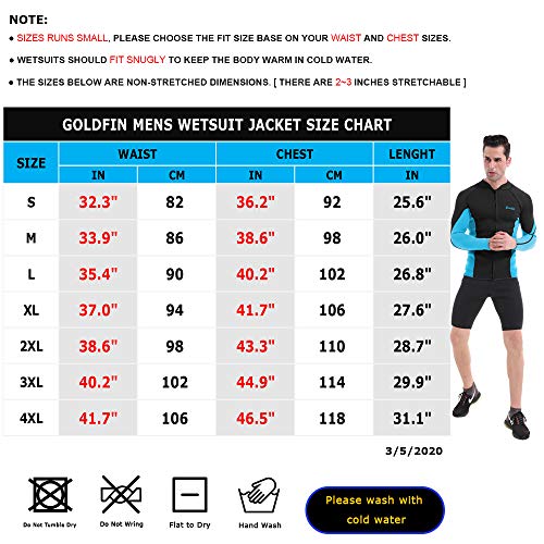 Mens Wetsuit Top, 2mm Neoprene Jacket Long Sleeve Front Zip Wetsuit