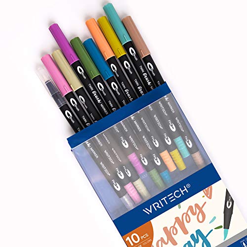 Writech Dual Tip Brush Pens Markers Fine and Brush Tips Assorted 10