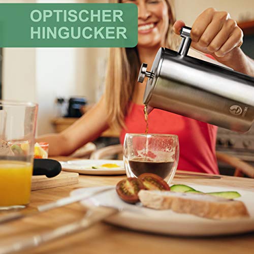 Coffeema® Premium French Press 1 Liter – Hochwertiger Kaffeebereiter – Inklusive Zubehör – Moderne Stahloptik (Edelstahl… – Bild 4