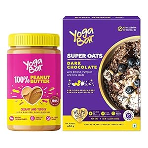 Yogabar Pure Peanut Butter | Dark Chocolate Flavour Premium Super Oats Combo Pack – 800gm