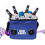 Bud Light Soft Cooler Bag with Built in Bluetooth Speakers - Compatible with all Bluetooth and non-Bluetooth enabled iPhones, smartphones, Tablets, MP3 Players, CD Players, and More - Blue