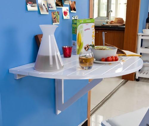 Sobuy Fwt10 W Table Murale Rabattable En Bois Table De Cuisine Pliable Table Enfant Demi Ronde Blanc Amazon Fr Cuisine Maison