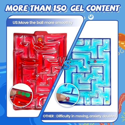 JoyJoyful Pack of 2 Labyrinth Game Sensory Toy, Gel-Filled Anti Stress Autism Toy for Children Teenagers, Fidget Squishy Toy Anxiety ADHD Toys, Soothing for Stress Anxiety (Red & Blue)