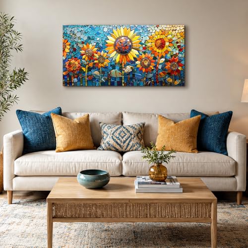 SERIMINO Paintings Decoration Living Room Modern, Vintage Large Decorative Canvas, Colourful Flowers Decorative Sheets, Artistic Sunflower Paintings Bedrooms, Hallways, Dining Room Room 50 x 100 cm