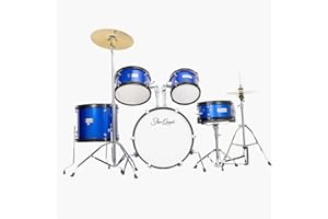 StarQuest SQ-DS-JR5-MBL 5-Pieces Drum Set for Beginners, Complete Junior-Sized Drum Kit Metallic Blue W/ 16"Bass, Drumsticks,