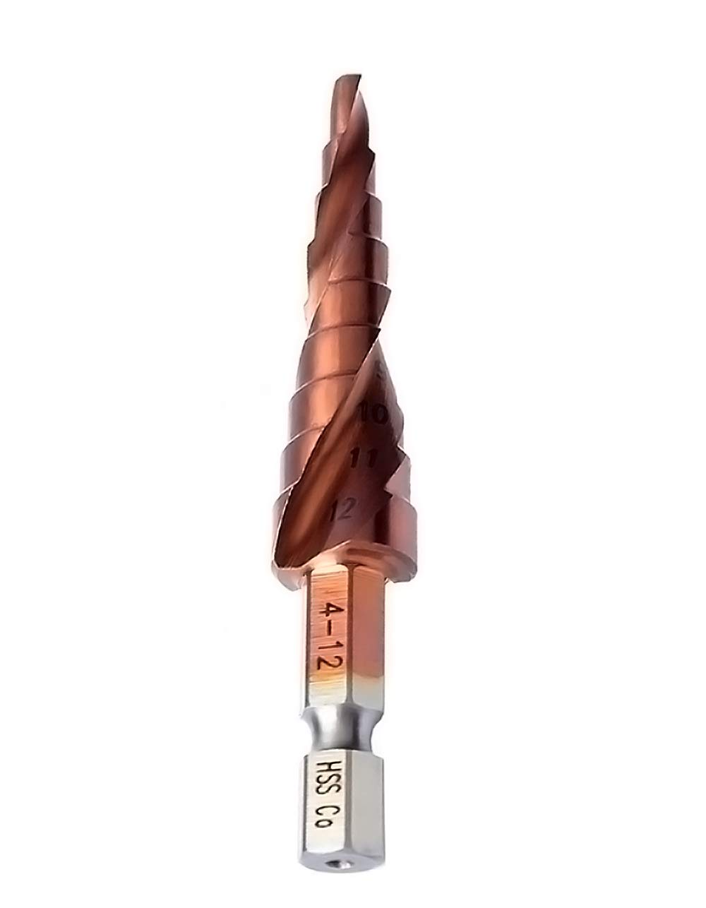 Mengshen Cobalt Step Bit Spiral Flute 4-12mm, M35 HSS Multi-Hole 9 Steps Sizes Hex Shank Counterbore Drilling Cutting Enlarge Stainless steel Plate Quenching Steel Plate