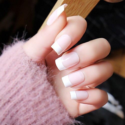 24Pcs/Set Pink Pure Color French False Nails With Sided Adhesive Cute Fake Nails Elegant Middle-Long Size Full Nail Tips Bride LJ96