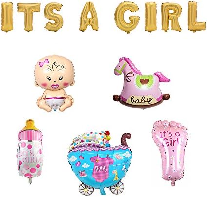 32'' ITS A GIRL Gold Foil Letter Balloons + 28'' Baby Girl Mylar Balloon Set for Baby Shower