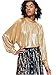 Romwe Women's Long Raglan Flounce Sleeve Oversized Sparkle Metallic Blouse Tee Top Gold M