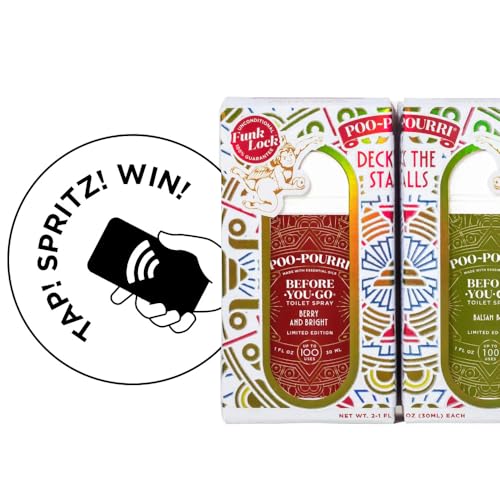 POO-POURRI DECK THE STALLS TEAR AWAY GIFT SET, BERRY AND BRIGHT 1 FL OZ POCKET SPRAYER AND BALSAM BUM 1 FL OZ POCKET SPRAYER