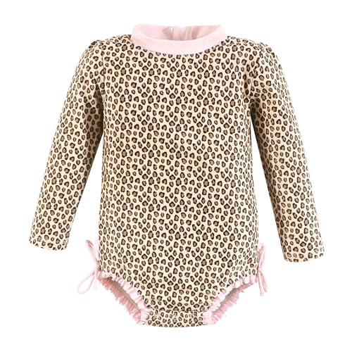 Hudson Baby Girls Rashguard Baby and Toddler Swimsuit, Leopard, 9-12 Months