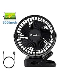 Ventilador con clip, 5000 mAh, alimentado por batería, recargable por USB, para cochecito de bebé, casa, oficina, camping, al aire libre