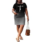 PINSV Women Plus Size Summer T Shirt Dresses Short Sleeve Casual Tunic Dress with Pockets