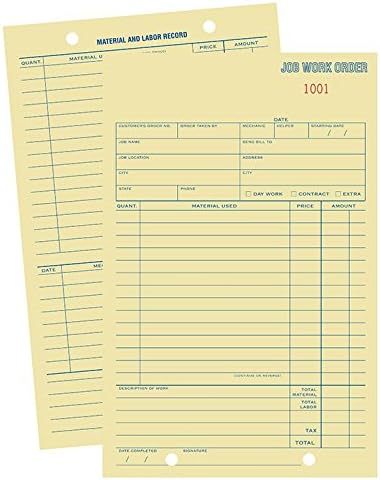 Job Work Order Card Stock