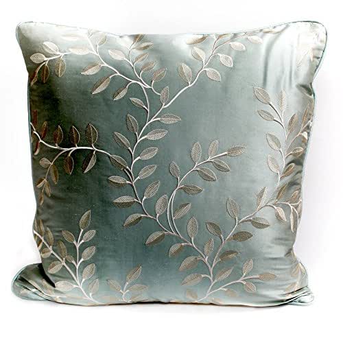 embroidered silk pillow cover, aqua Handmade
