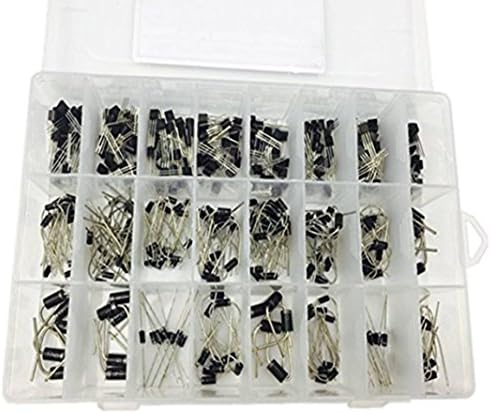 Roy 400PCS 24Value 3 Pin Power Transistors Socket 2N2222-S8550 and Diodes Bridge Rectifiers 1N4001-FR157 Assortment Assorted Kits with Clear Plastic Box Lable Transistor Diode