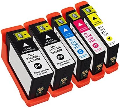 Ouguan Ink Compatible DELL Series 31/32/33/34 Ink Cartridge Replacement for Dell 31 (2 Black, Yellow, Magenta, Cyan, 5-Pack) for Dell V525w V725w High Yield