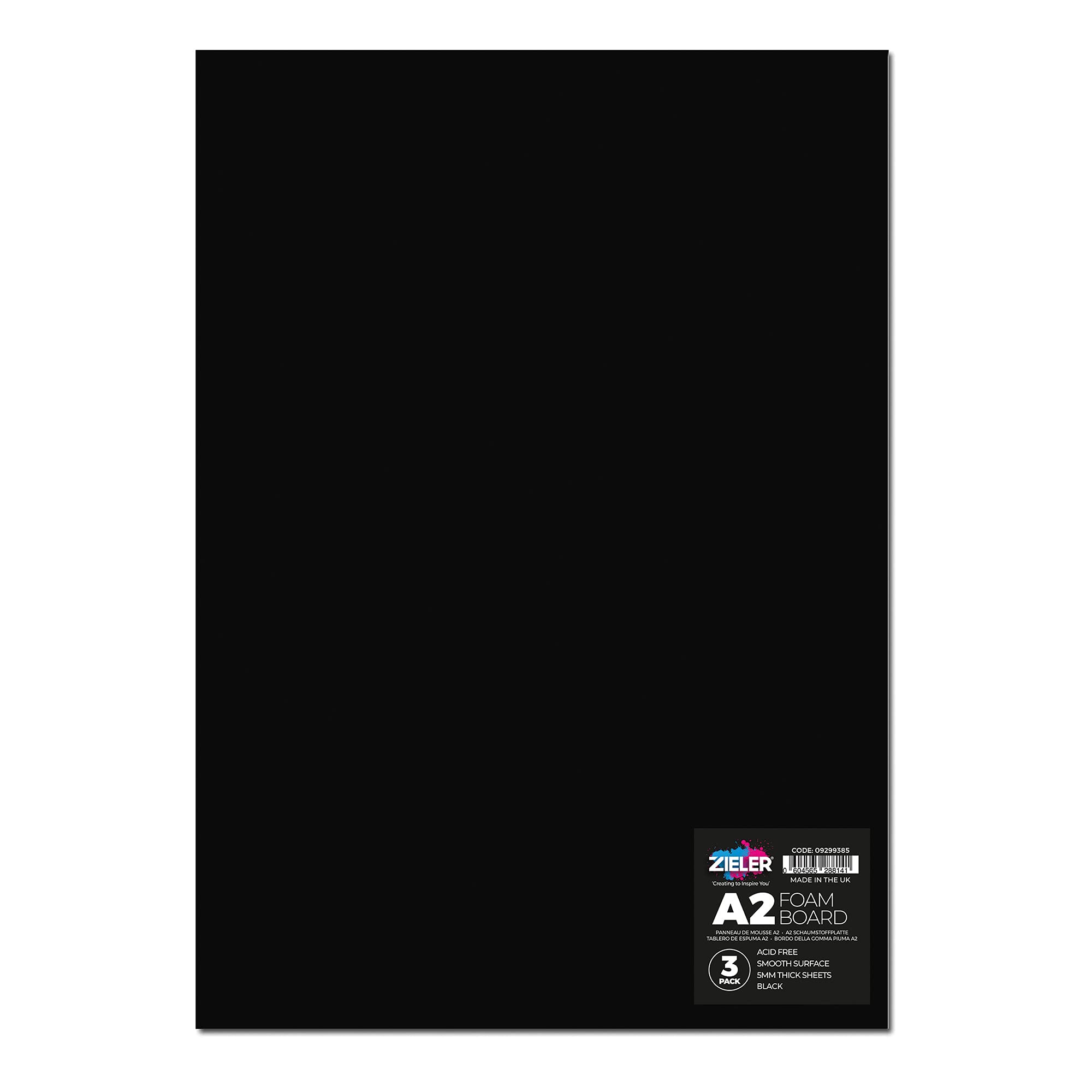 Black Foam Board by Zieler® | 5mm Thick | Matt Black (A2-3 Sheets)