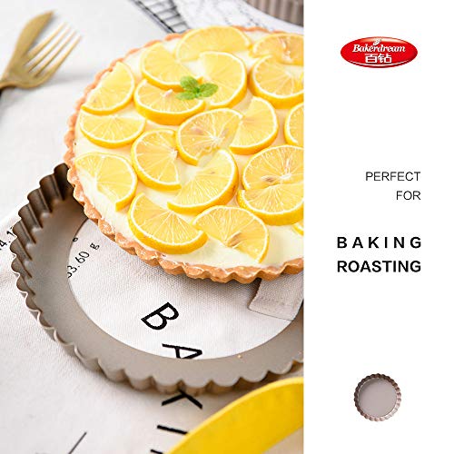 Bakerdream Round Non-stick Tart Pan Quiche Pan with Removable Bottom Mini Tart Pan Pie Pan with Loose Bottom, 3.5 Inch (Pack of 8)