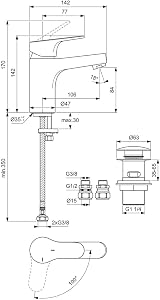 Ideal Standard Cerabase Basin Mixer Tap Click Waste Bluestart Technology view 7