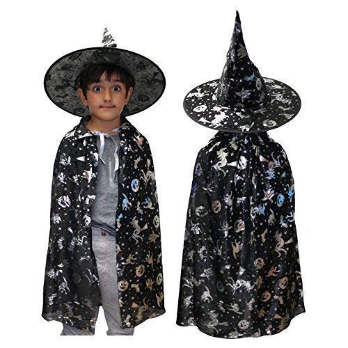 Robelli Boys/Girls Black Wizard Halloween Fancy Dress Costume (Hat & Cape)