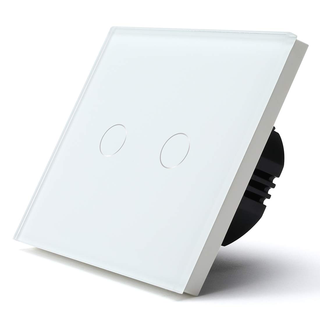 BSEED Touch Light Switch,Standard Touch Sensitive Bathroom Switchs,Tempered Glass Panel with LED Backlight, No Neutral Wire Needed,2 Gang 1 Way,White 86mm