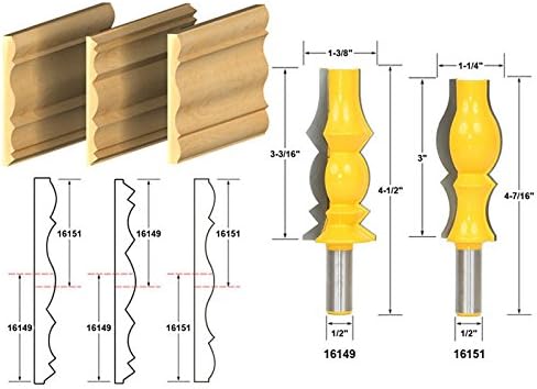AKHS 1/2" Shank Large Reversible Crown Molding 2 Bit Router Bit Set Line knife Tenon Cutter for Woodworking Tools