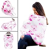 Nursing Breastfeeding Cover, Stretchy Carseat Canopy | Multi Use: Shopping Cart, Stroller, High Chair - Baby Car Seat Covers | Perfect Baby Shower Gift Set for Girls, 