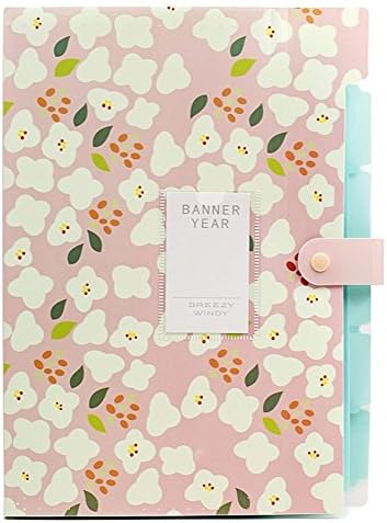 Portable Accordion Document Expanding File Folder, Letter Size and A4 File Organizer, 5 Pockets (Pink)