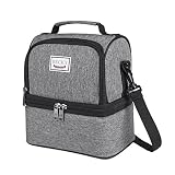 Becky Lunch Box Insulated Lunch Bag for Men & Women, Waterproof Large Coole Tote Bag for Work/School/Picnic with Double Deck Spacious Compartments Detachable Shoulder Strap (Grey)