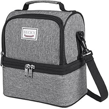 Becky Lunch Box Insulated Lunch Bag for Men & Women, Waterproof Large Coole Tote Bag for Work/School/Picnic with Double Deck Spacious Compartments Detachable Shoulder Strap (Grey)
