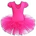 BAOHULU Kids Leotards for Dance Short Sleeve Rhinestone Ballet Tutu Dress for Little Girls 3-8 Years B093_HotPink_XL