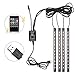 Wsiiroon Car LED Interior Lights, USB Port 4pcs 48 LED Wireless Remote Control Multicolor Music Interior Strip Lights for Car TV Home with Sound Active Function