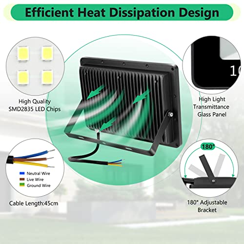 TASINUO Outdoor LED Spotlights 100W 2 Pack, IP67 Waterproof Outdoor Projector, 10000LM 7000K Super Bright Cool White Security Light, Powerful LED Lights for Terrace, Garage, Garden