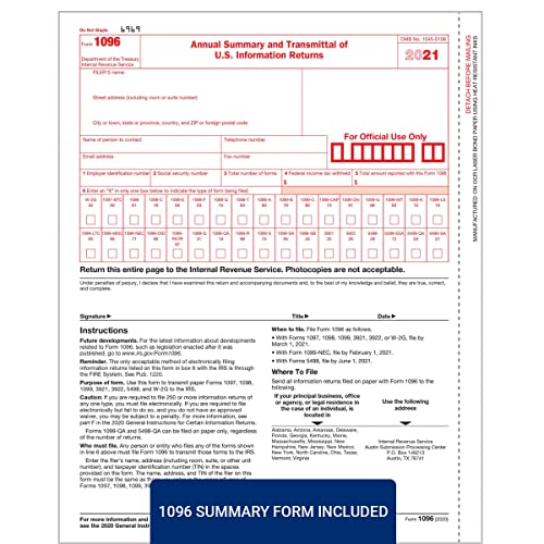 1099 NEC Tax Forms (Replaces 1099 MISC) for 2021 4Part Form Sets for 5