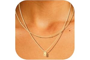 Initial Necklace for Women 14k Gold Plated Layered Letter A-Z Pendant Necklace Choker Chain Tiny Dainty Initial Monogram Alph