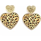 Leopard Print Heart Drop Dangle Earrings Acrylic Double Love Hearts Dangling Valentine's Day Lightweight Studs Earring Fashion Jewelry Gifts for Women Teen Girls Girlfriend