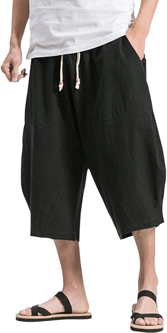 Amazon サルエルパンツ メンズ 袴パンツ ワイドパンツ ファッション 麻 Black M ミディアムパンツ 通販